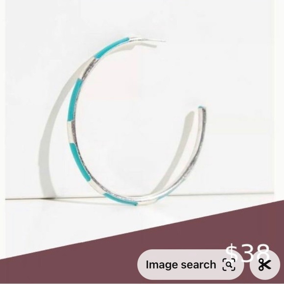 NEW NWT Free People Sundowner Silver Turquoise Color Hoop Earrings - Picture 1 of 8